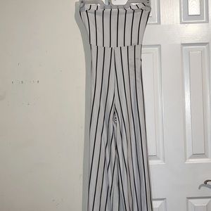 White and black stripped jumpsuit